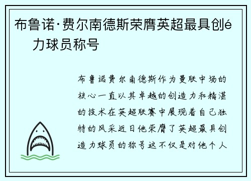 布鲁诺·费尔南德斯荣膺英超最具创造力球员称号